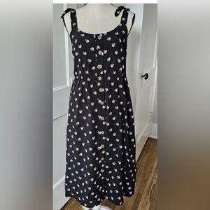 GAP black pink floral midi dress sleeveless flowy smocked size small
